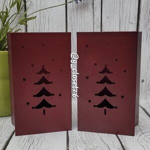 Metal Holiday Christmas Luminary Bag Christmas Trees & Stars | Red | Jar/Contain